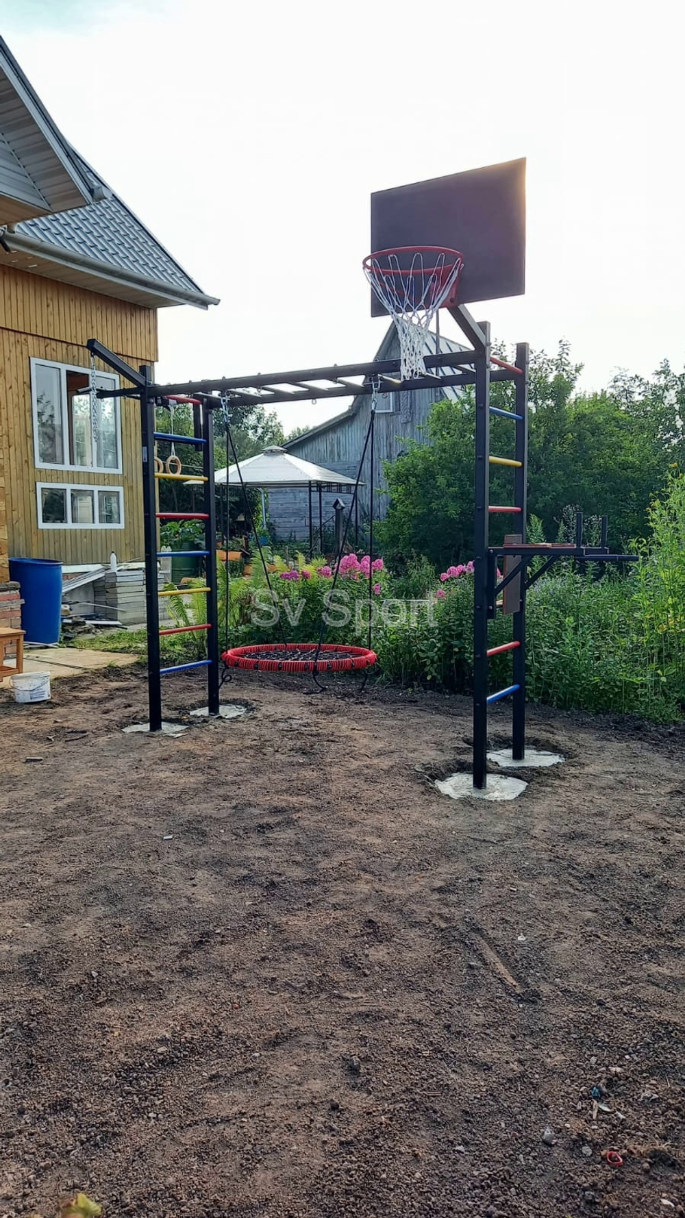 Монтаж уличной шведской стенки Sv Sport Рукоход (4 вертикальных столба)