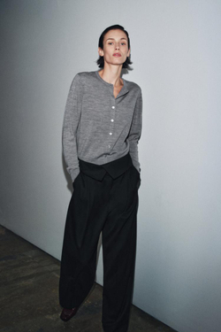 ZARA КАРДИГАН ИЗ 100% ШЕРСТИ, ГЛАДКАЯ ВЯЗКА, СЕРЫЙ МЕЛАНЖ