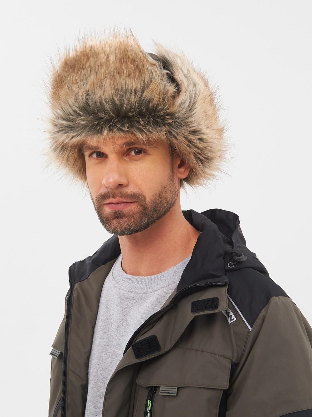 Шапка ушанка с маской Huntsman Евро Енот (Taslan, Хаки)