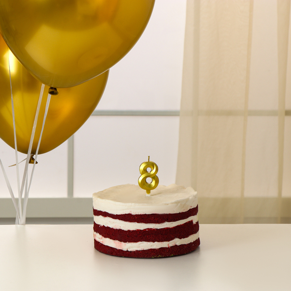 Свеча для торта цифра золотая 8 + воздушные шары, 5шт