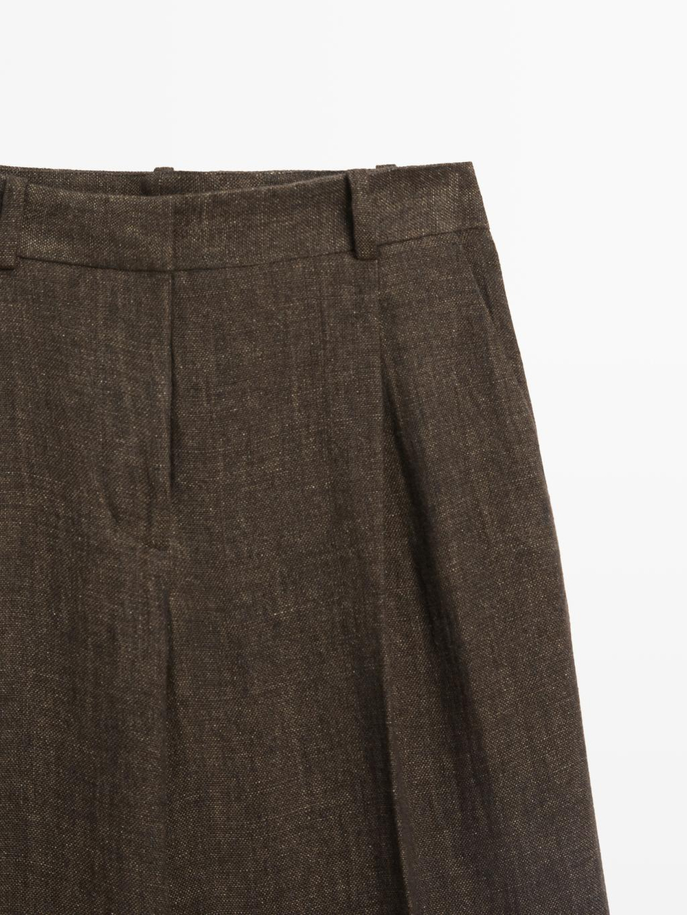 Massimo Dutti Меланжевые льняные брюки с вытачками, серо-коричневый