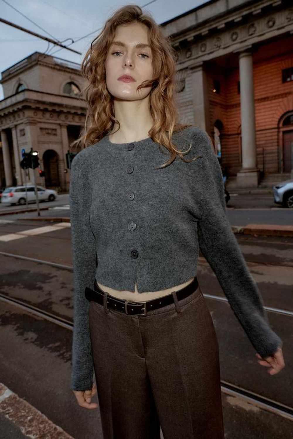 ZARA БРЮКИ ПРЯМОГО КРОЯ С ПОЯСОМ, КОРИЧНЕВЫЙ