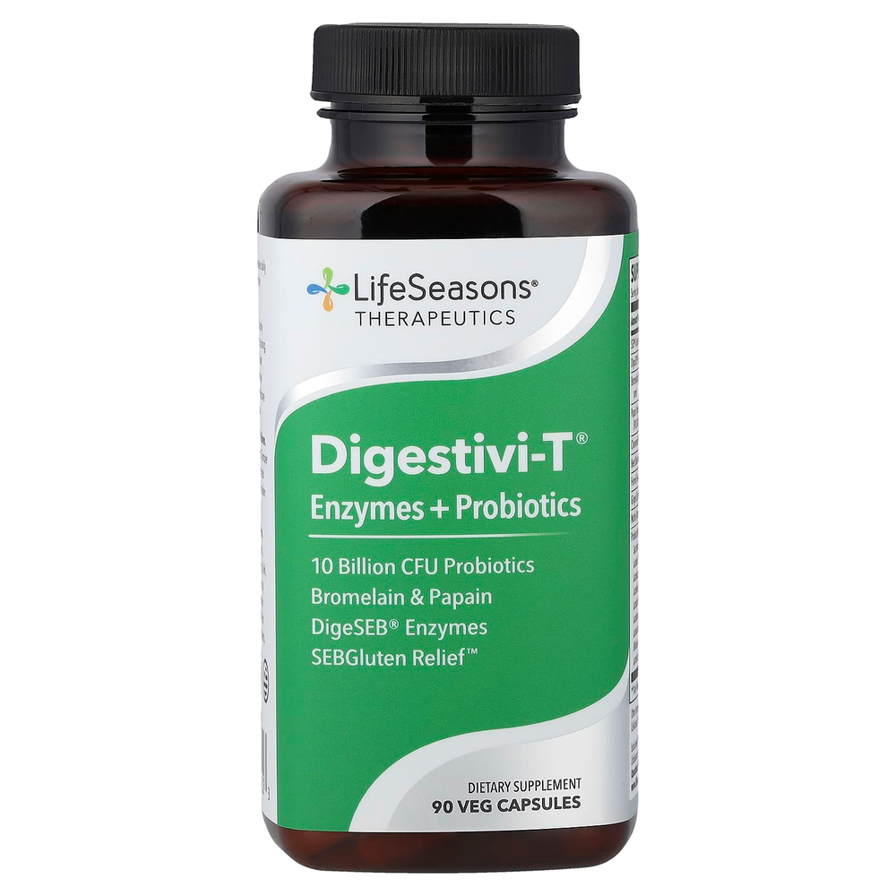 LifeSeasons, Digestivi-T®, ферменты и пробиотики, 90 растительных капсул
