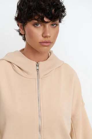 Худи на молнии с защипами на рукавах ванильного цвета