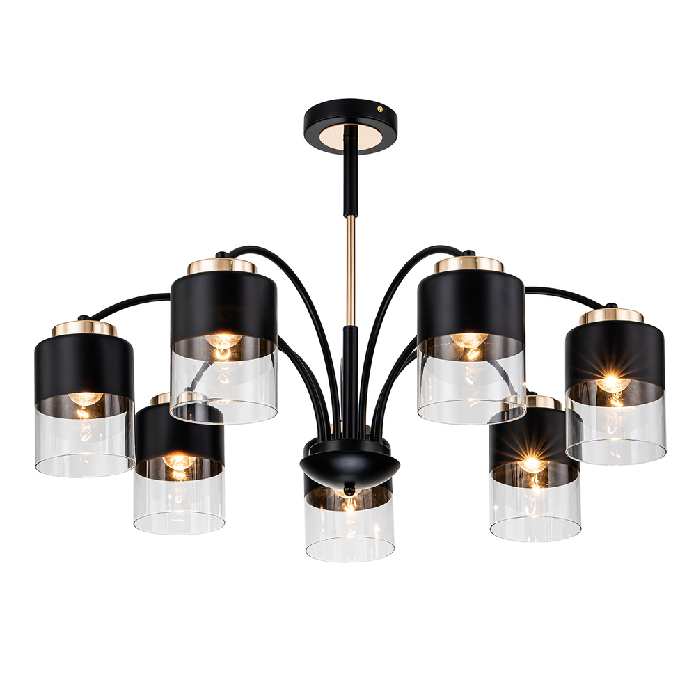 Светильник на штанге 7x40Вт E27, металл/стекло, черный/золото