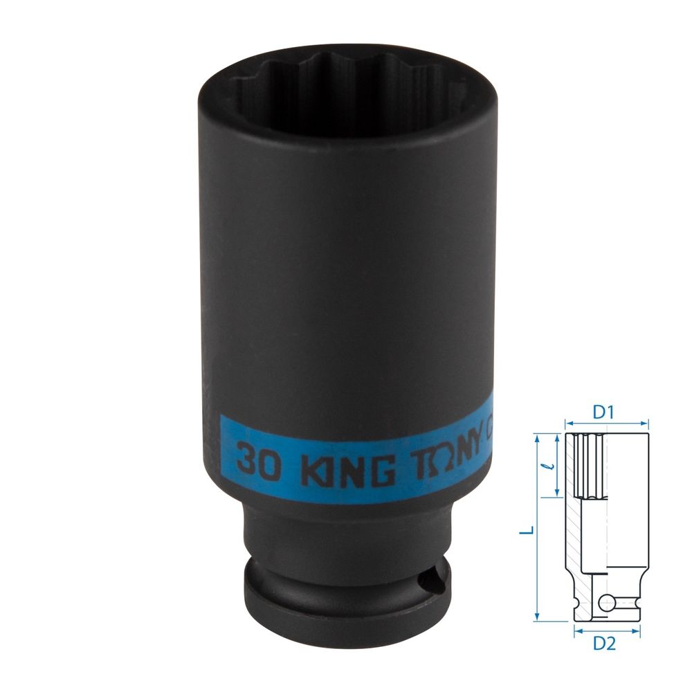 KING TONY (443030M) Головка торцевая ударная глубокая двенадцатигранная 1/2", 30 мм