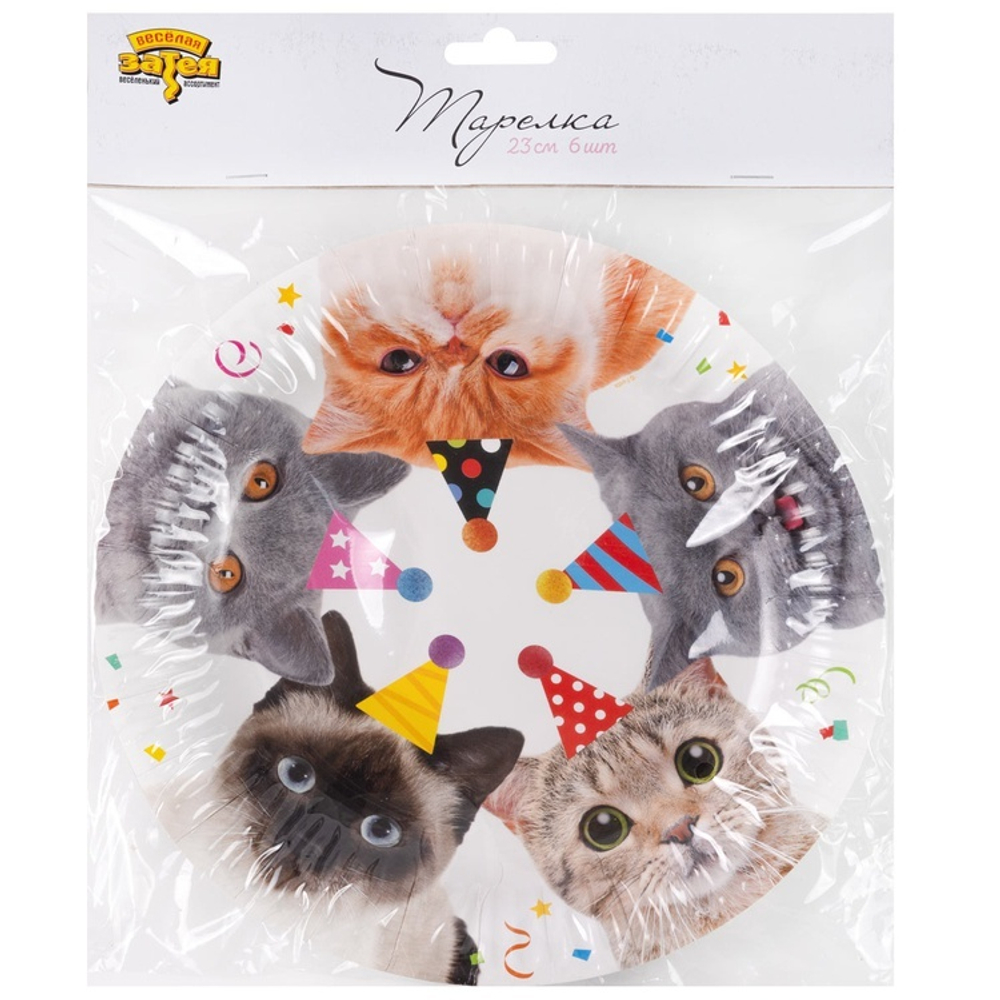 Тарелки бумажные «Котики» фотографичные, 17 см / 23 см, 6 шт
