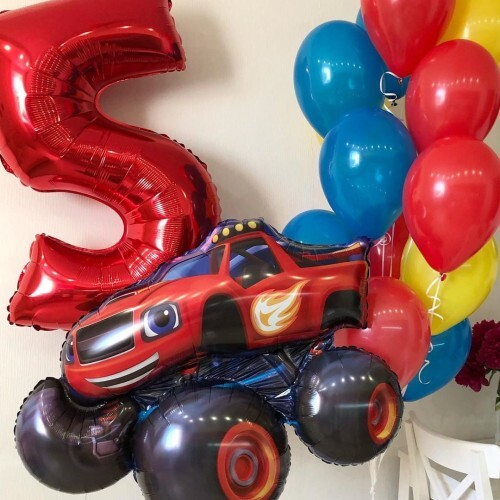 Композиция из шаров с Цветными Шарами, Цифрой и Вспышем