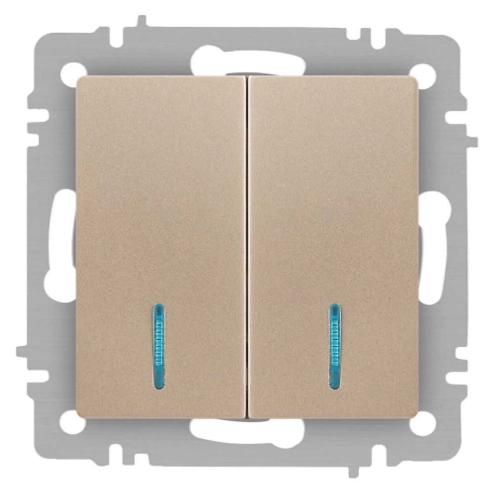 Выключатель Intro Accent 6-105-04 двойной с подсветкой, 10А-250В, IP20, СУ, AL/CU, шампань | Intro