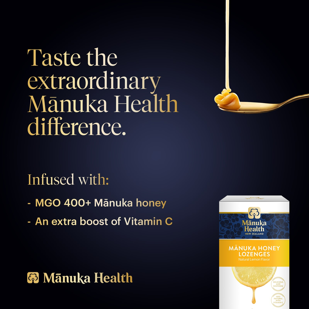 Manuka Health, леденцы с медом манука, натуральный лимон, MGO 400+, 15 леденцов
