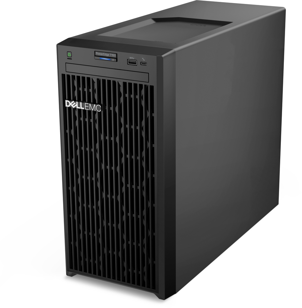 Сервер Dell PowerEdge T150 (up to 4x3.5″ SAS/SATA) rack 4U / iDRAC9 Enterprise/ Rails / Bezel / 3Y WR / 1 x Intel Xeon E-2334 Processor (3.4GHz, 4C/8T, 8GT/s, 8M Cache, Turbo (65W), 3200 MT/s) / 2 x 8GB UDIMM ECC 3200MHz / 2 x 2TB SATA 6Gbps 7.2k 3.5" Hot