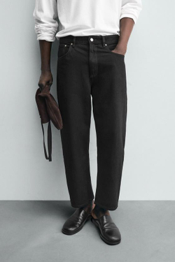 ZARA ДЖИНСЫ TAPERED WIDE FIT, ЧЕРНЫЙ