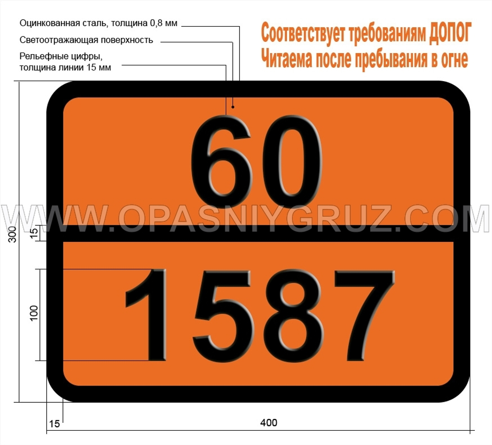 Табличка Опасный груз 60-1587 МЕДИ ЦИАНИД