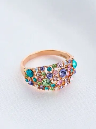 Кольцо Россыпь из разноцветных камней Swarovski