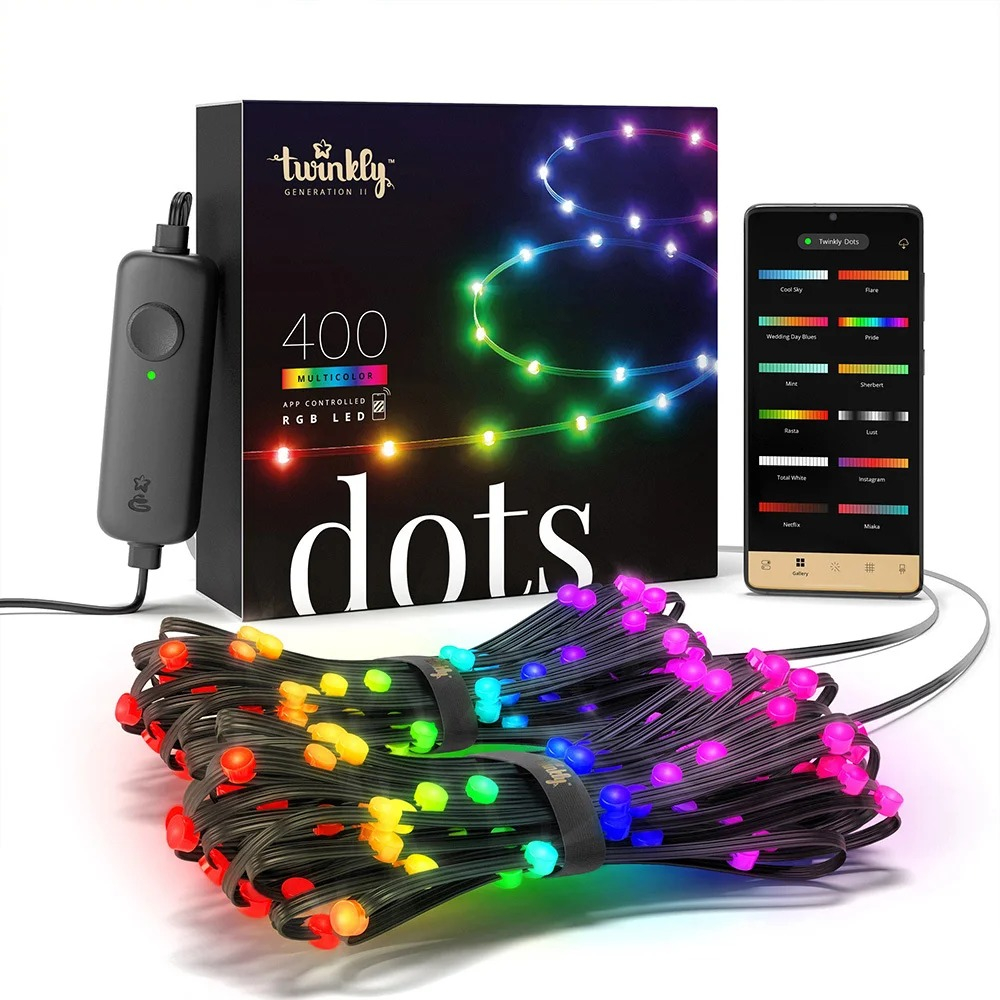 Программируемая светодиодная лента 20 м - Twinkly Dots (Multicolor edition) - 400 шт. RGB + BT + Wi-Fi ( TWD400STP-BEU ) ( черный провод )