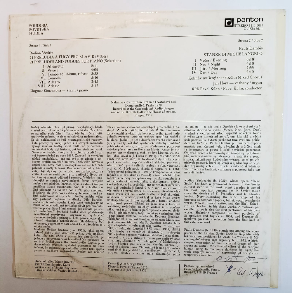Rodion Scedrin, Pauls Dambis 24 Preludia A Fugy Pro Klavir (Vyber), Stanze Di Michelangelo