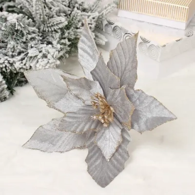 Украшение новогоднее «Пуансеттия - Фурия» 26 см, Серебро