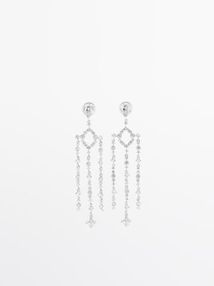 Massimo Dutti Серьги-шандельеры со стразами, серебряный