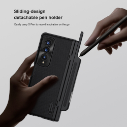 Чехол зеленого цвета на Samsung Galaxy Z Fold 4 5G от Nillkin, серия Super Frosted Shield Fold, в комплекте со съемным держателем для S Pen