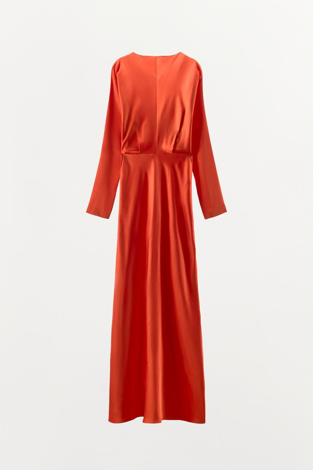 ZARA АТЛАСНОЕ ПЛАТЬЕ С РУКАВАМИ «ЛЕТУЧАЯ МЫШЬ» И РАЗРЕЗОМ, ОРАНЖЕВЫЙ