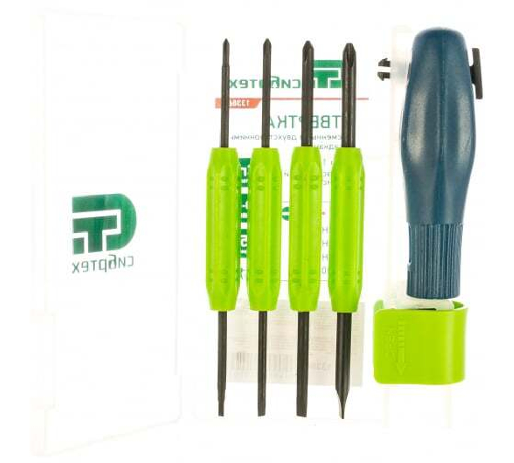 ОТВЕРТКА СИБРТЕХ СО СМЕННЫМИ ДВУСТОРОННИМИ НАСАДКАМИ 8В1 13386