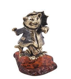Народные промыслы AM-4048 Фигурка «Кошка Детство» (латунь, янтарь)