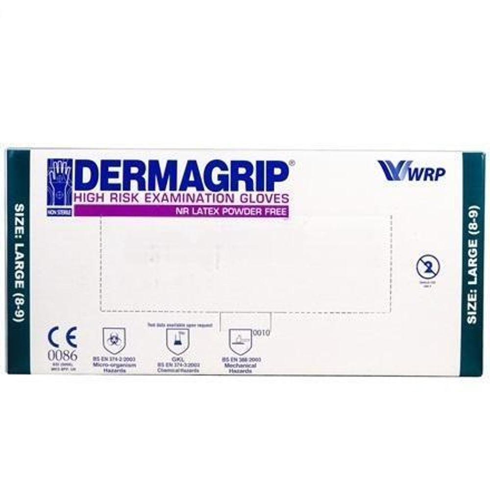Перчатки латексные "DERMAGRIP High Risk" L (50 шт.) (1/10 шт.)