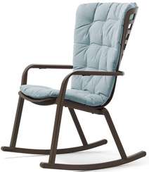 Кресло-качалка Folio темно-коричневое с голубой подушкой