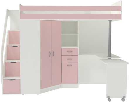 Кровать-чердак КарИВи Мийа Люкс Белый  Розовый