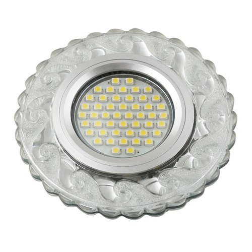 DLS-L139 GU5.3 GLASSY/CLEAR Светильник декоративный встраиваемый, серия Luciole. Без лампы, цоколь GU5.3. Доп. светодиодная подсветка 3Вт. Стекло. Зер