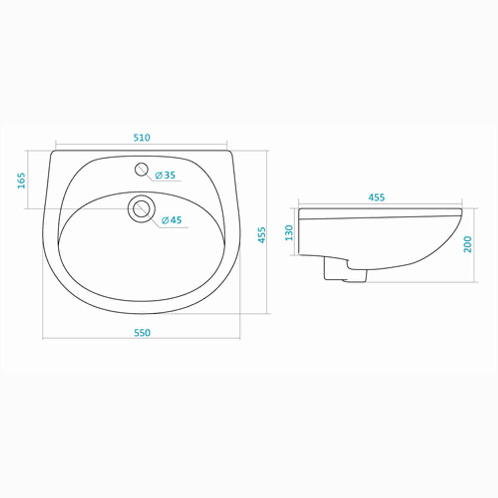 Раковина подвесная Santek Бриз 55см. 1.WH11.0.460 схема
