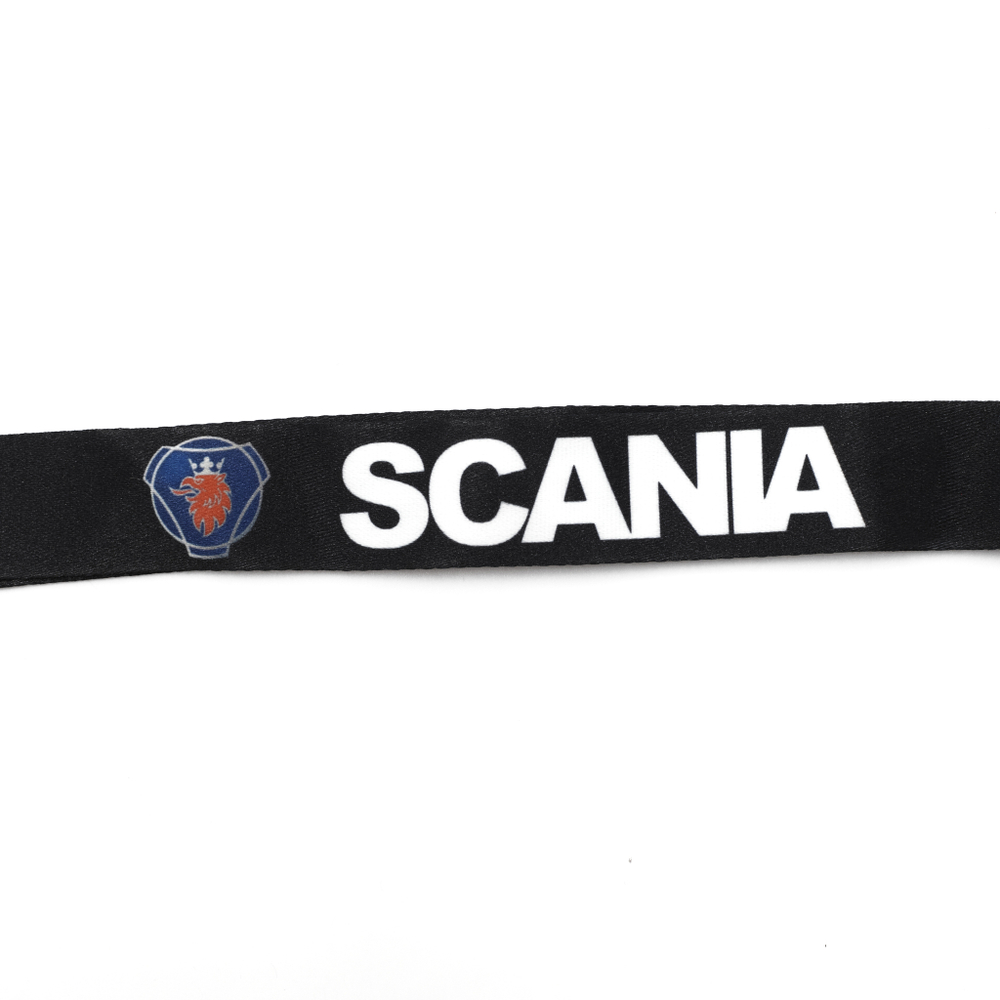 Шнурок на шею SCANIA (СКАНИЯ). Ланъярд для ключей, бейджа, телефона. Черный цвет с белым лого.