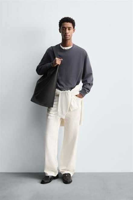 ZARA ТОЛСТОВКА SOFT С КРУГЛЫМ ВЫРЕЗОМ И ЭФФЕКТОМ ПОТЕРТОСТИ, ЛИНЯЛЫЙ СИНИЙ