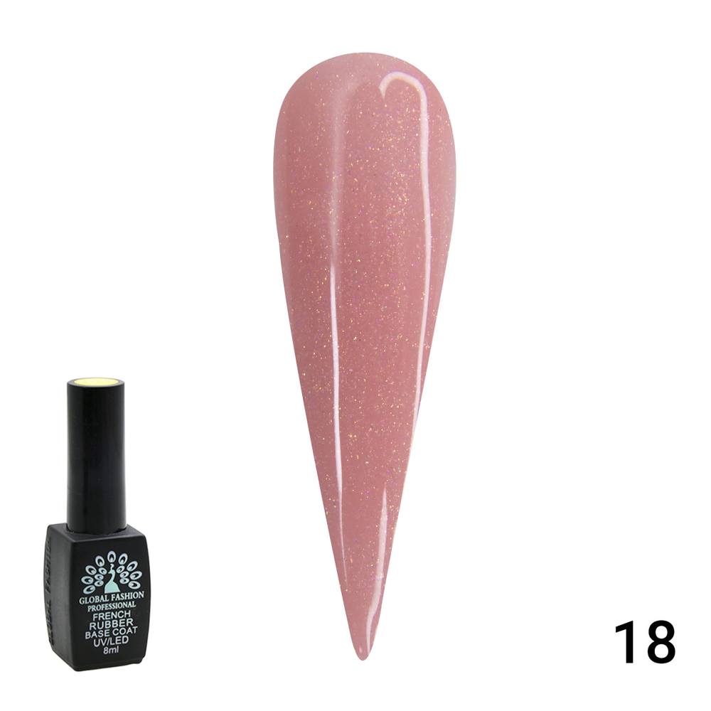 Каучуковая база для гель лака френч с шиммером , Rubber Base Coat French, 8 мл., Global Fashion 018