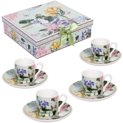 Кофейный набор 8 предметов «Цветочная фантазия» (4 кружи 100мл+4 блюдца)