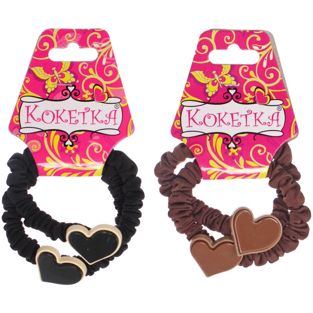 Резинки для волос 2шт «ФАНТЕЭГРО», сердечки, цвет черный, молочный и коричневый, d-5.5см (Кокетка)