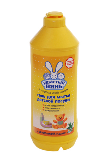 Моющее средство Ушастый нянь для мытья детской посуды Ромашка и алоэ 500мл гель флакон