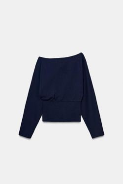 ZARA АСИММЕТРИЧНАЯ ХЛОПКОВАЯ ТОЛСТОВКА, МОРСКОЙ СИНИЙ