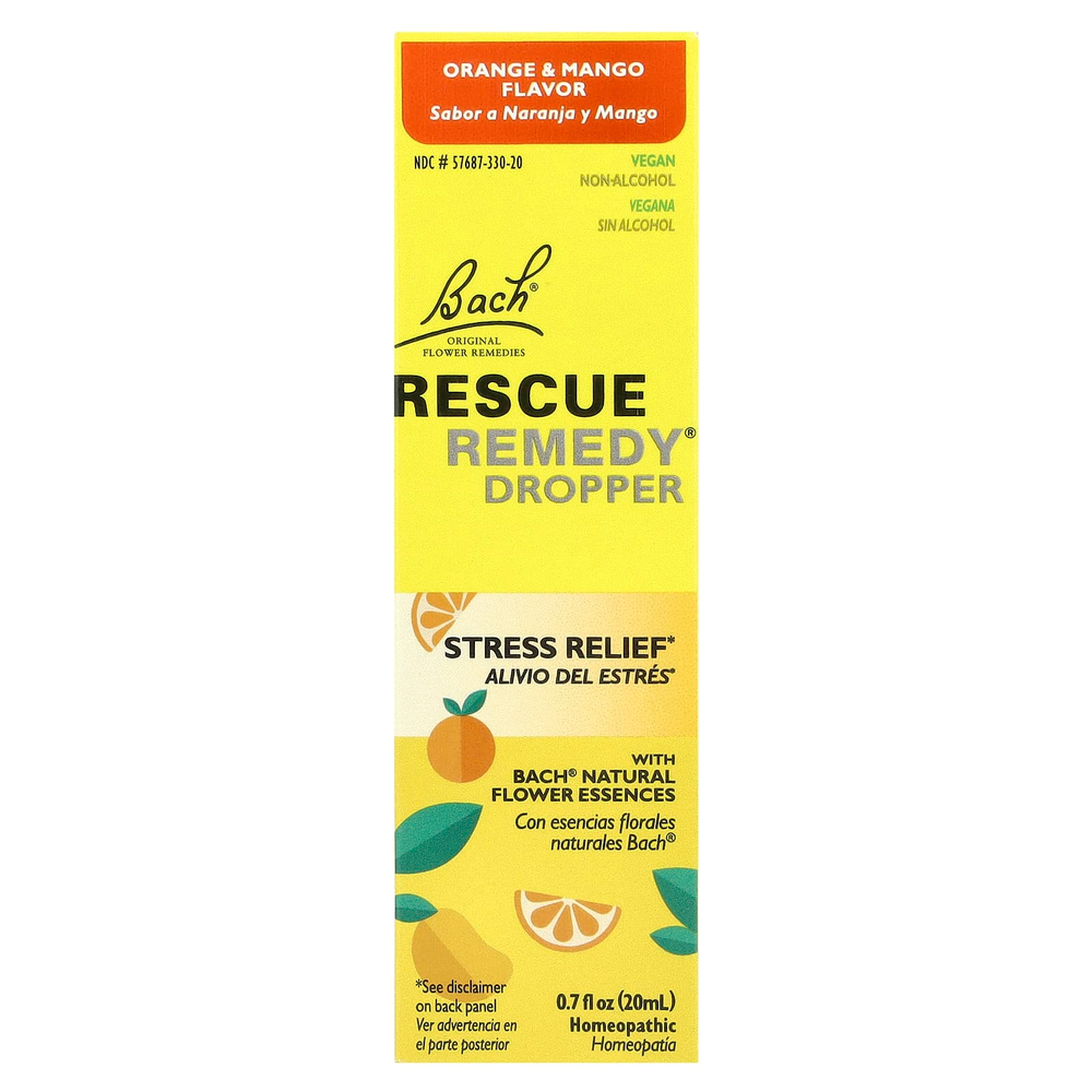 Bach, Rescue Remedy® Dropper, средство для снятия стресса, апельсин и манго, 20 мл (0,7 жидк. Унции)