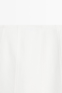 Massimo Dutti Миди-юбка из 100% льна с эффектом джинсовой ткани, экрю