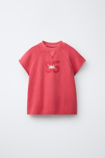 ZARA ФУТБОЛКА С ЦИФРАМИ И ГРАФФИТИ, НАСЫЩЕННЫЙ КРАСНЫЙ