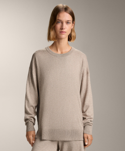 Oysho Вязаный джемпер с круглым вырезом с кашемиром, светло-коричневый