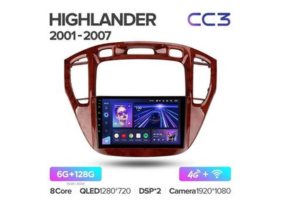 Магнитола Teyes CC3 6-128 Toyota Highlander 1 XU20 2001 — 2007 9.0"