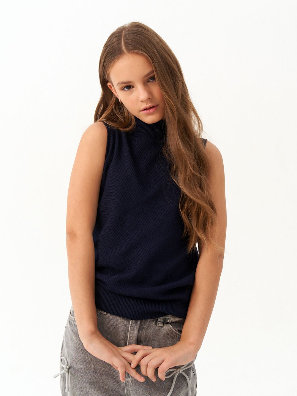 Джемпер топ с горлом 1208 синий