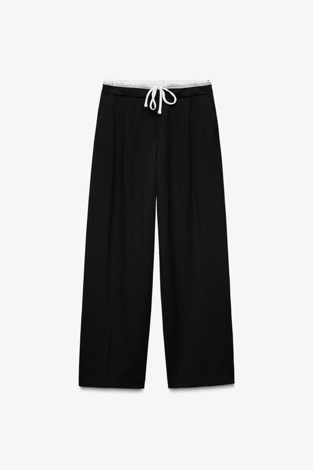 ZARA БРЮКИ WIDE LEG С ДВОЙНЫМ ПОЯСОМ, ЧЕРНЫЙ