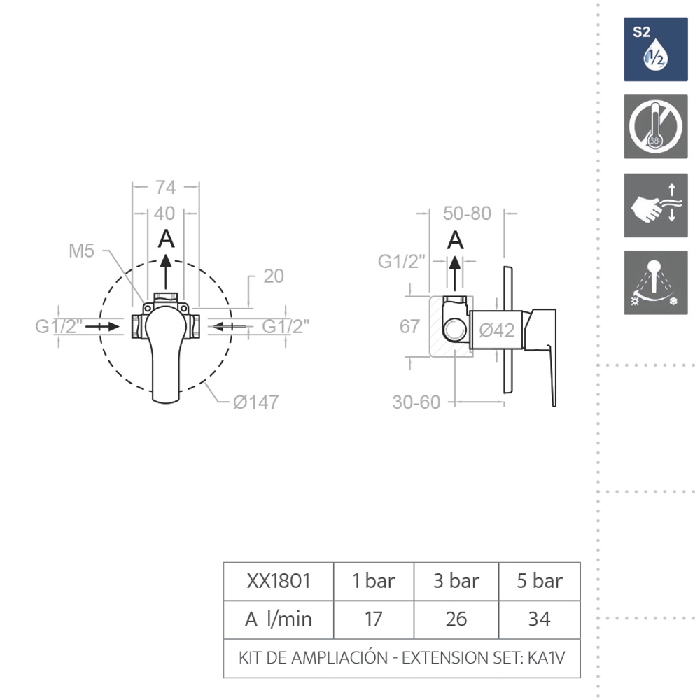 Встраиваемый смеситель для душа на 1 выход TITANIUM 181801S