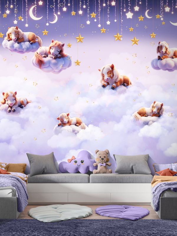 Фотообои детские животные и небо фиолетовые