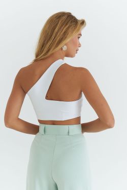 Асимметричный топ из джерси кремового цвета