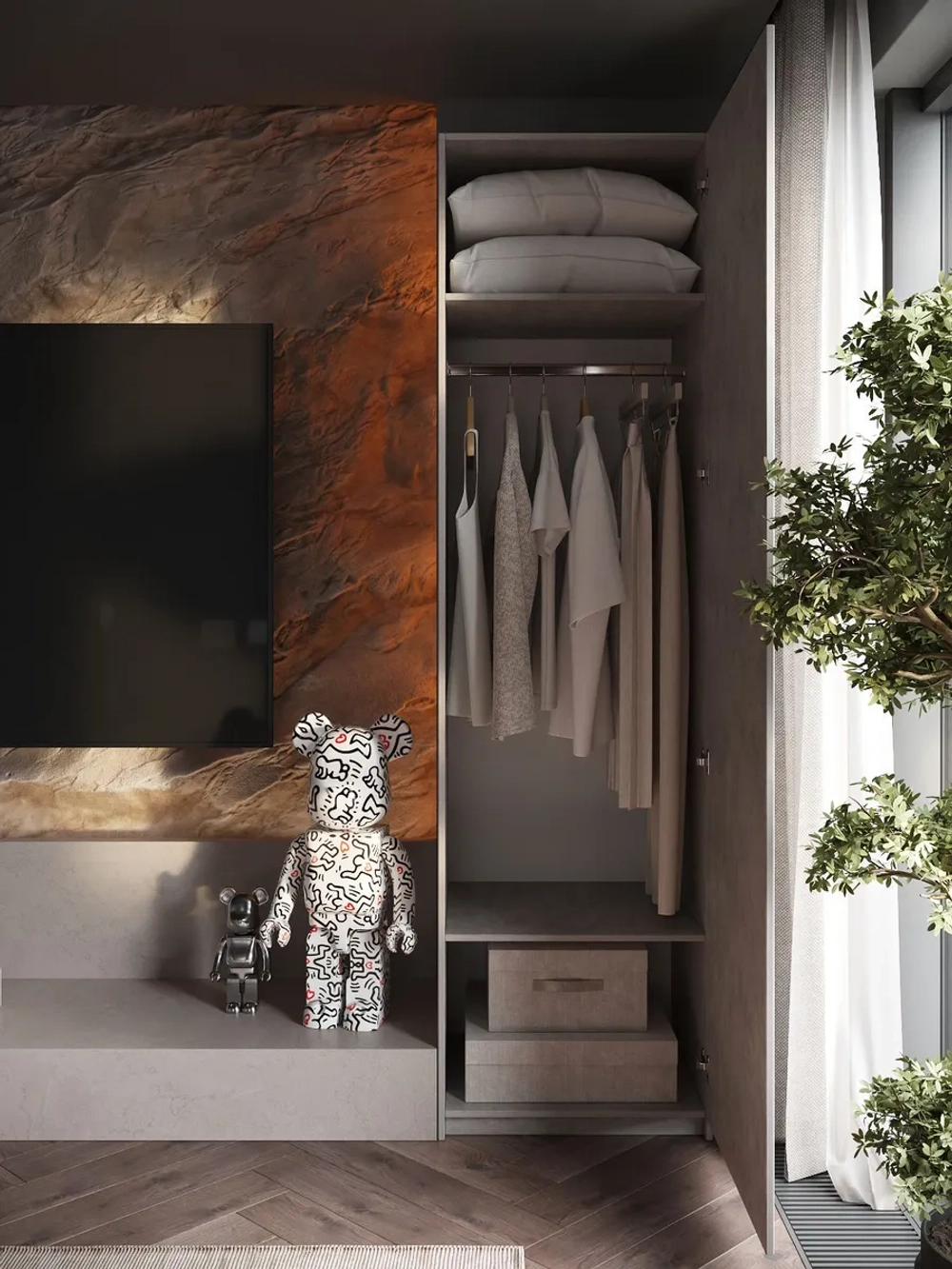 Шкаф Распашной Серый 61х220x52,5 SOHO