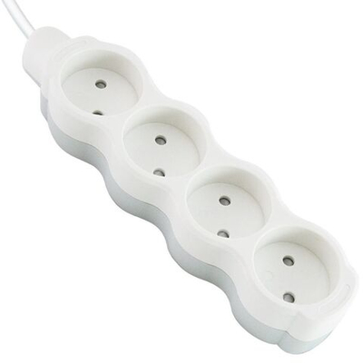 Удлинитель бытовой 4 гн, 3 м, ПВС, 2х0.75 мм2, б/з, 10 А, 250В,с з/ш, бело-сер, TDM, Люкс УЛ4, SQ130